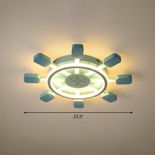 Sky Blue Led Flush Light Fixture - Childrens Bedroom Aluminum Rudder Ceiling