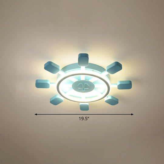 Sky Blue Led Flush Light Fixture - Childrens Bedroom Aluminum Rudder Ceiling