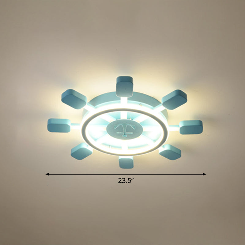 Sky Blue Led Flush Light Fixture - Childrens Bedroom Aluminum Rudder Ceiling