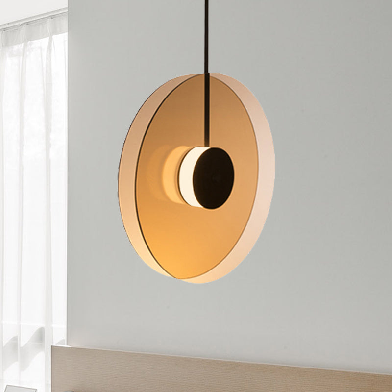 Monica - Amber Glass Disc Pendant Lighting: Modern 1 Light Led Hanging Lamp