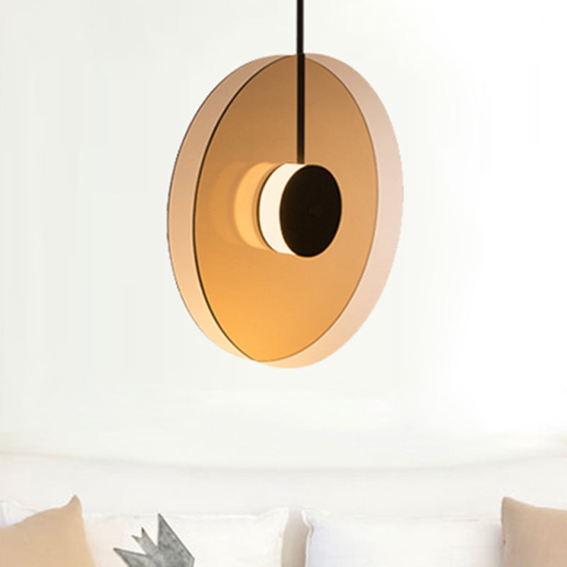 Monica - Amber Glass Disc Pendant Lighting: Modern 1 Light Led Hanging Lamp