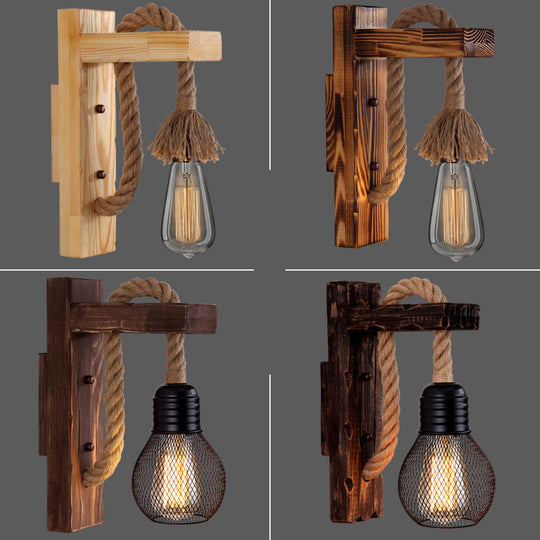 L-Shaped Wooden Lantern Wall Light With Rope Arm - Perfect Farmhouse Bedroom Lighting