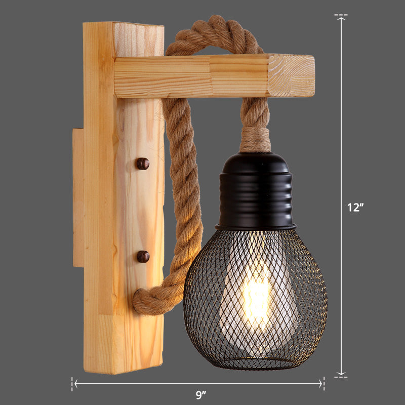 L-Shaped Wooden Lantern Wall Light With Rope Arm - Perfect Farmhouse Bedroom Lighting