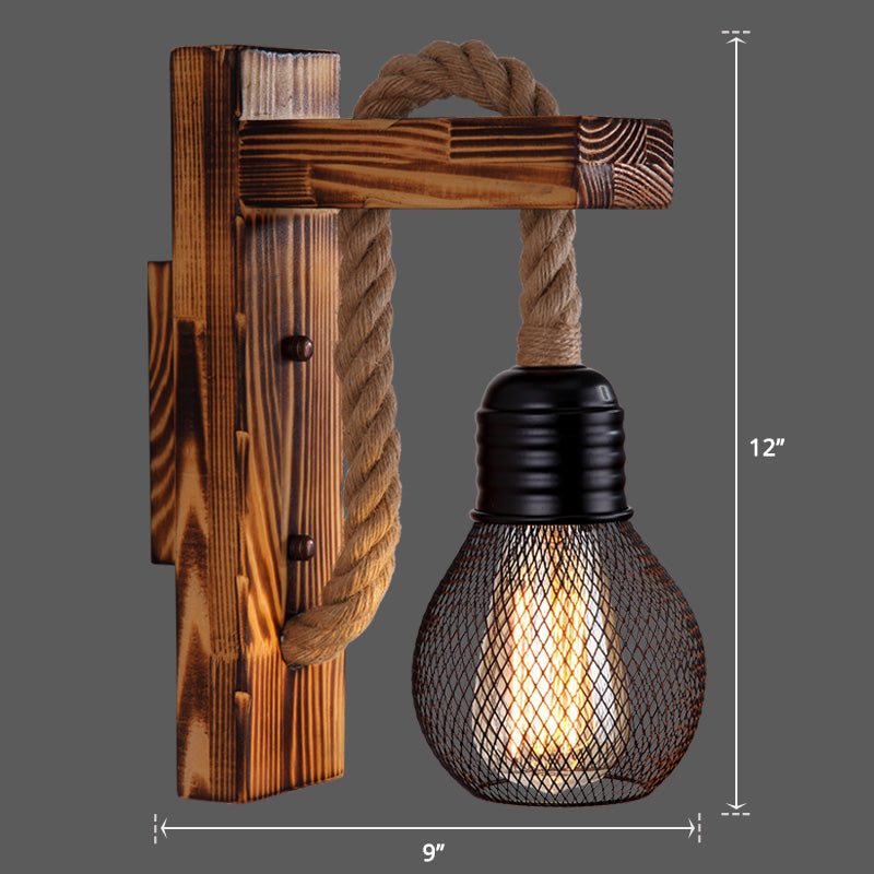 L-Shaped Wooden Lantern Wall Light With Rope Arm - Perfect Farmhouse Bedroom Lighting