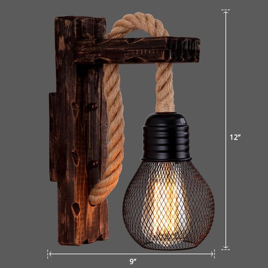 L-Shaped Wooden Lantern Wall Light With Rope Arm - Perfect Farmhouse Bedroom Lighting