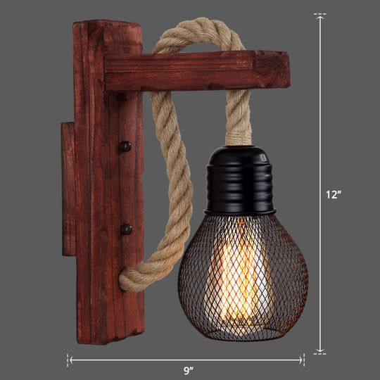 L-Shaped Wooden Lantern Wall Light With Rope Arm - Perfect Farmhouse Bedroom Lighting