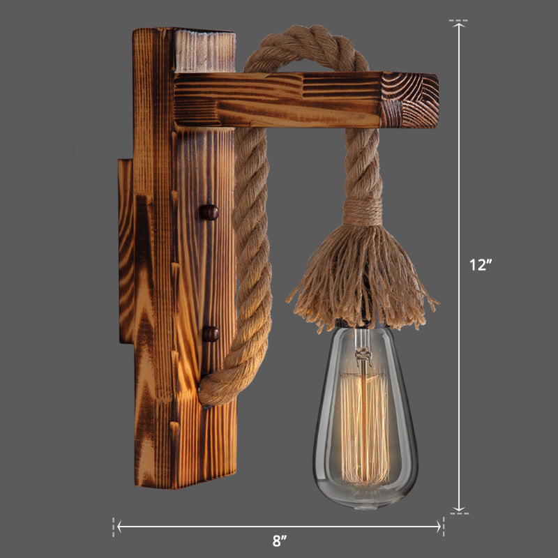 L-Shaped Wooden Lantern Wall Light With Rope Arm - Perfect Farmhouse Bedroom Lighting