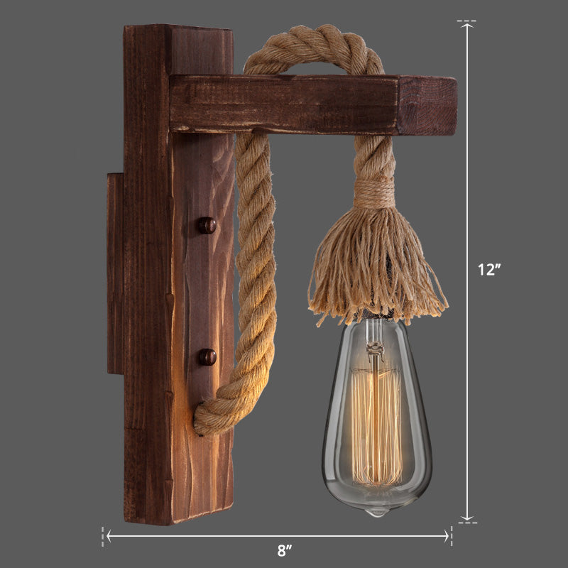 L-Shaped Wooden Lantern Wall Light With Rope Arm - Perfect Farmhouse Bedroom Lighting