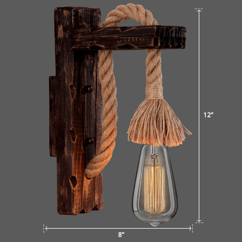 L-Shaped Wooden Lantern Wall Light With Rope Arm - Perfect Farmhouse Bedroom Lighting