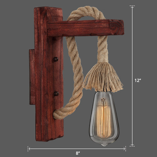 L-Shaped Wooden Lantern Wall Light With Rope Arm - Perfect Farmhouse Bedroom Lighting