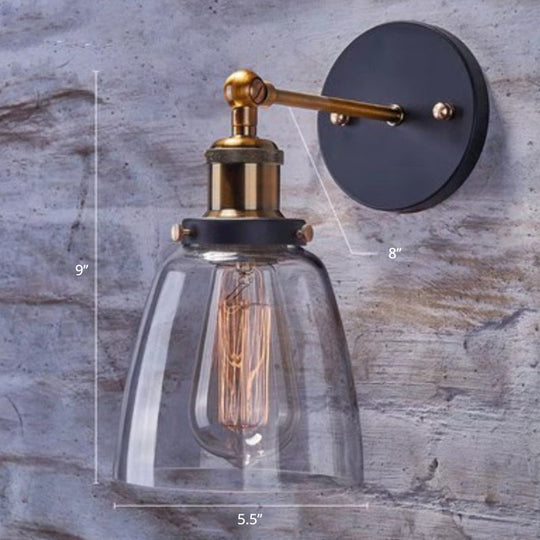 Industrial Wall Lamp With Swivel Glass Shade - Brass-Black Finish For Kitchen And More