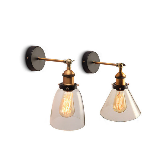 Industrial Wall Lamp With Swivel Glass Shade - Brass-Black Finish For Kitchen And More