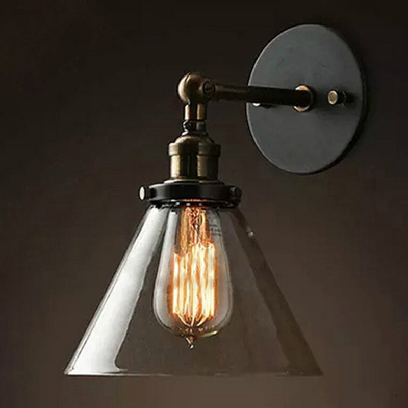 Industrial Wall Lamp With Swivel Glass Shade - Brass-Black Finish For Kitchen And More