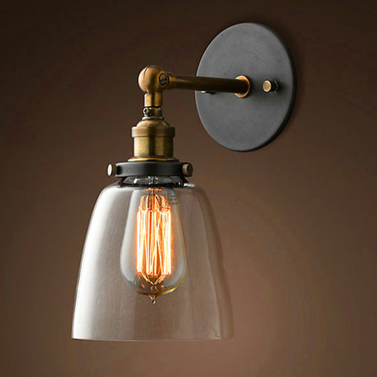 Industrial Wall Lamp With Swivel Glass Shade - Brass-Black Finish For Kitchen And More Clear /