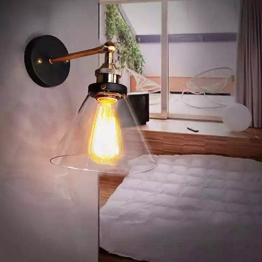 Industrial Wall Lamp With Swivel Glass Shade - Brass-Black Finish For Kitchen And More