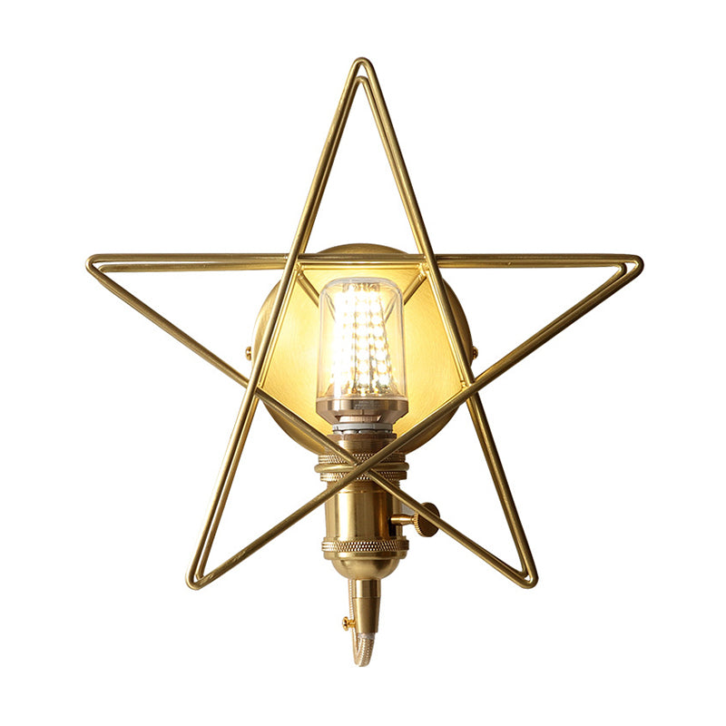 Minimalist Gold Iron Wire Star Wall Sconce With 1 Head For Bedroom Lighting