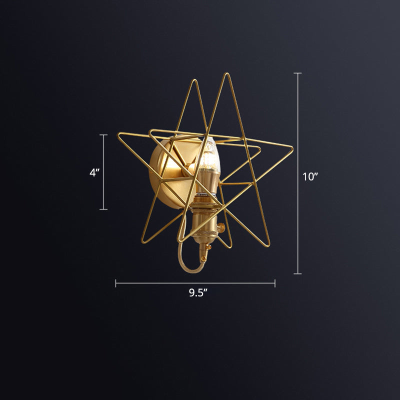 Minimalist Gold Iron Wire Star Wall Sconce With 1 Head For Bedroom Lighting