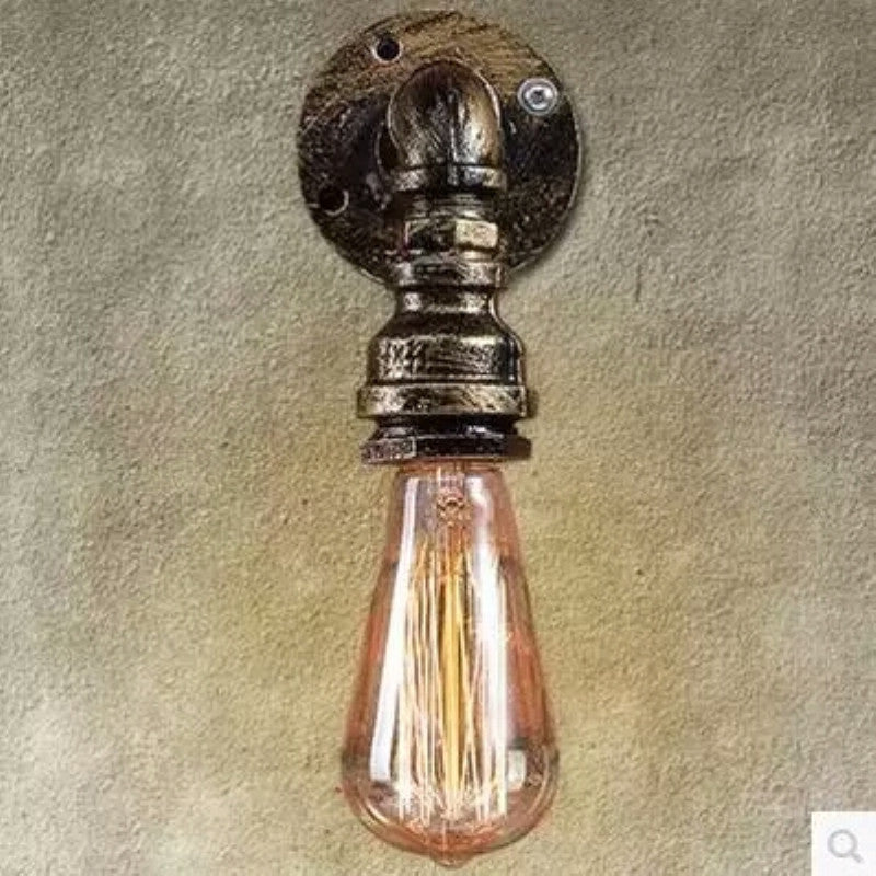 Industrial Pipe Socket Wall Light - Single Metal Sconce For Corridor Bronze / Curved