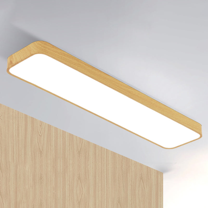 Minimalistic Led Aluminum Flush Mount Ceiling Light With Light-Wood Grain Rectangle Design