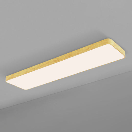 Minimalistic Led Aluminum Flush Mount Ceiling Light With Light-Wood Grain Rectangle Design Wood / 59