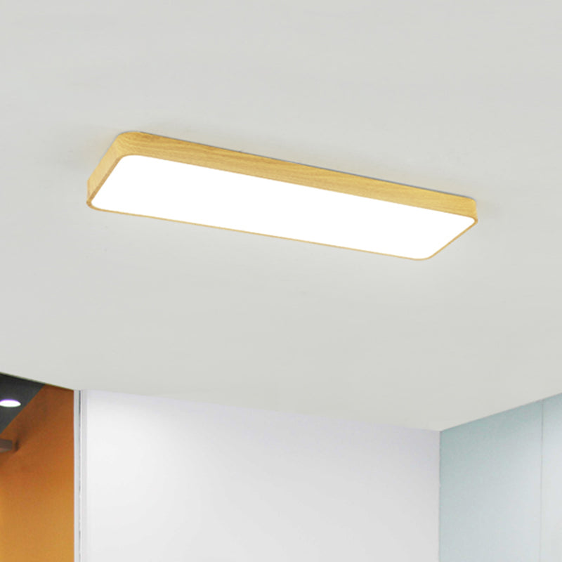 Minimalistic Led Aluminum Flush Mount Ceiling Light With Light-Wood Grain Rectangle Design