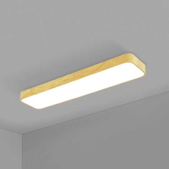 Minimalistic Led Aluminum Flush Mount Ceiling Light With Light-Wood Grain Rectangle Design Wood /