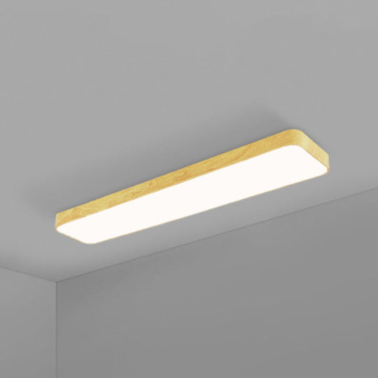 Minimalistic Led Aluminum Flush Mount Ceiling Light With Light-Wood Grain Rectangle Design