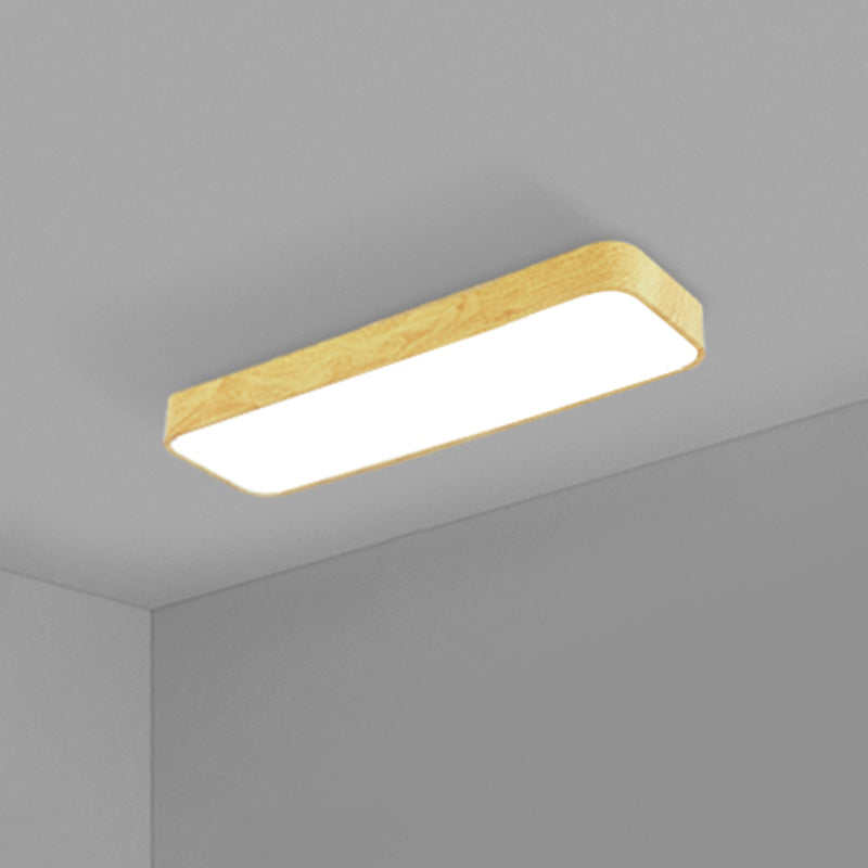 Minimalistic Led Aluminum Flush Mount Ceiling Light With Light-Wood Grain Rectangle Design