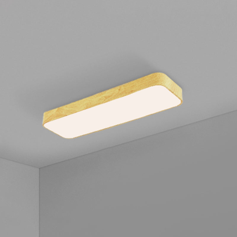 Minimalistic Led Aluminum Flush Mount Ceiling Light With Light-Wood Grain Rectangle Design