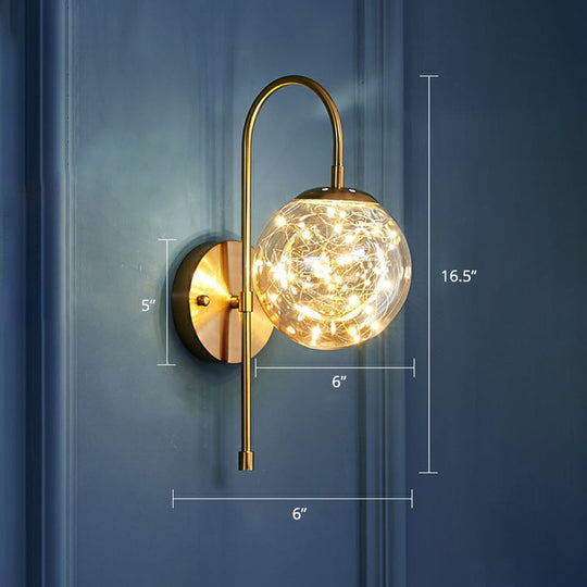 Postmodern Clear Glass Gold Wall Sconce With Led Starry Light Bulbs In Ball Shape