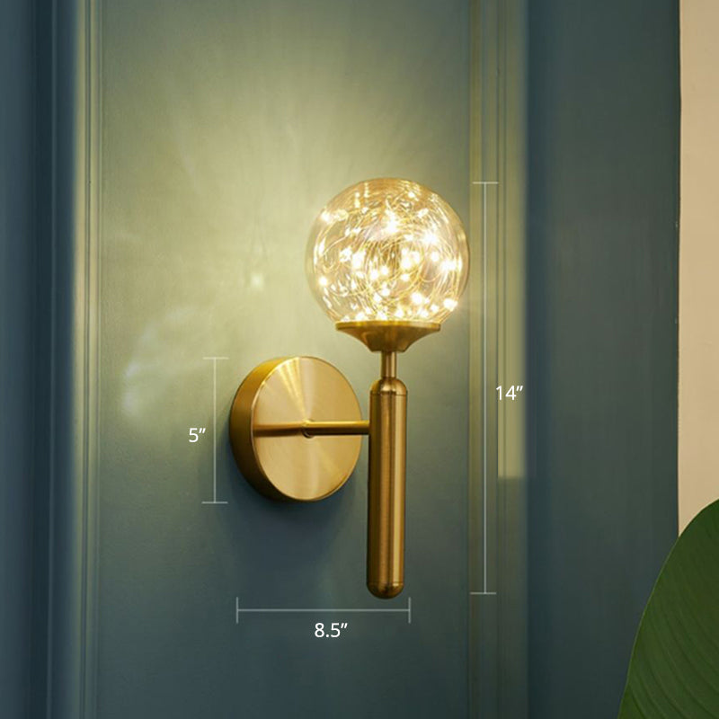 Postmodern Clear Glass Gold Wall Sconce With Led Starry Light Bulbs In Ball Shape