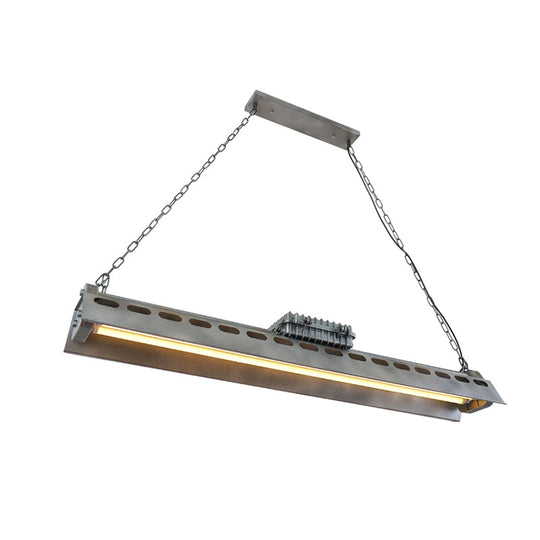 Metal Island Lighting Fixture - Triangular Loft Style 1 Head Restaurant Billiard Lamp Silver