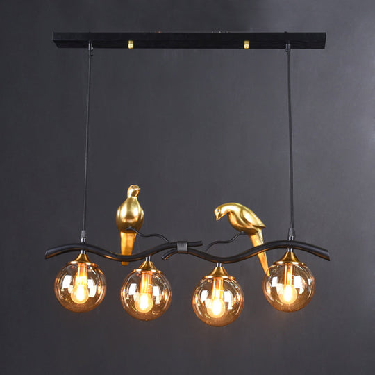 Sleek Postmodern Glass Pendant Light With Twig And Bird Deco - 4-Bulb Ceiling Hanging Fixture