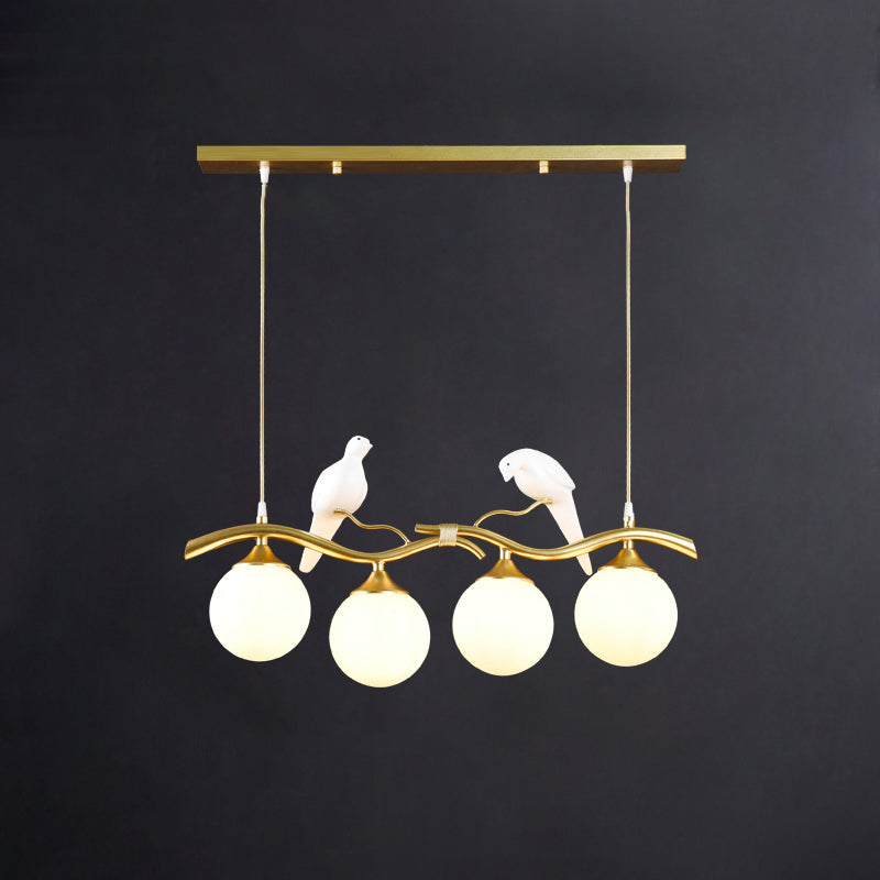 Sleek Postmodern Glass Pendant Light With Twig And Bird Deco - 4-Bulb Ceiling Hanging Fixture Gold /