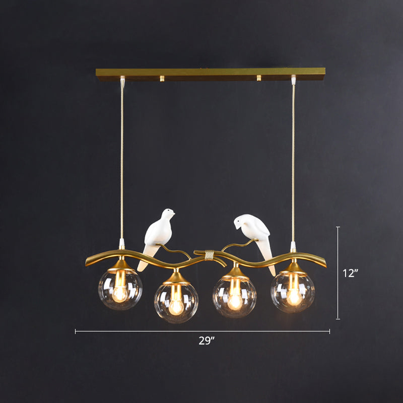 Sleek Postmodern Glass Pendant Light With Twig And Bird Deco - 4-Bulb Ceiling Hanging Fixture