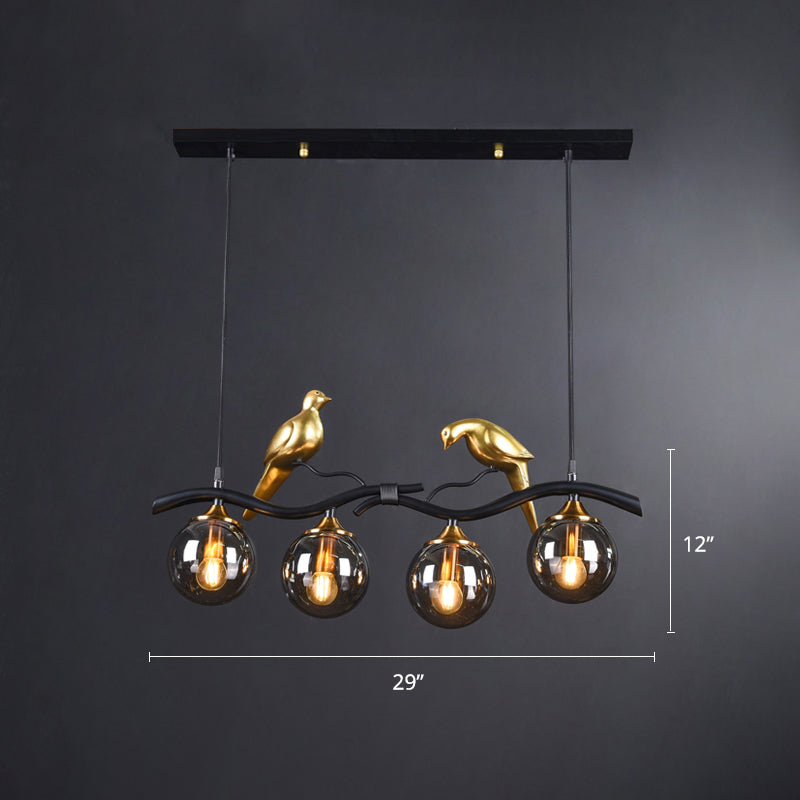 Sleek Postmodern Glass Pendant Light With Twig And Bird Deco - 4-Bulb Ceiling Hanging Fixture