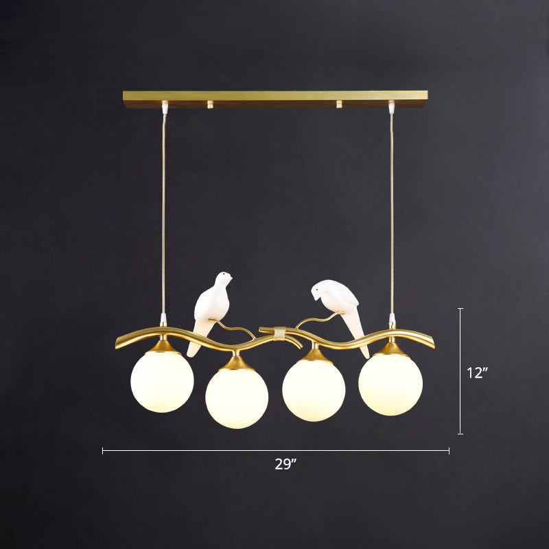 Sleek Postmodern Glass Pendant Light With Twig And Bird Deco - 4-Bulb Ceiling Hanging Fixture