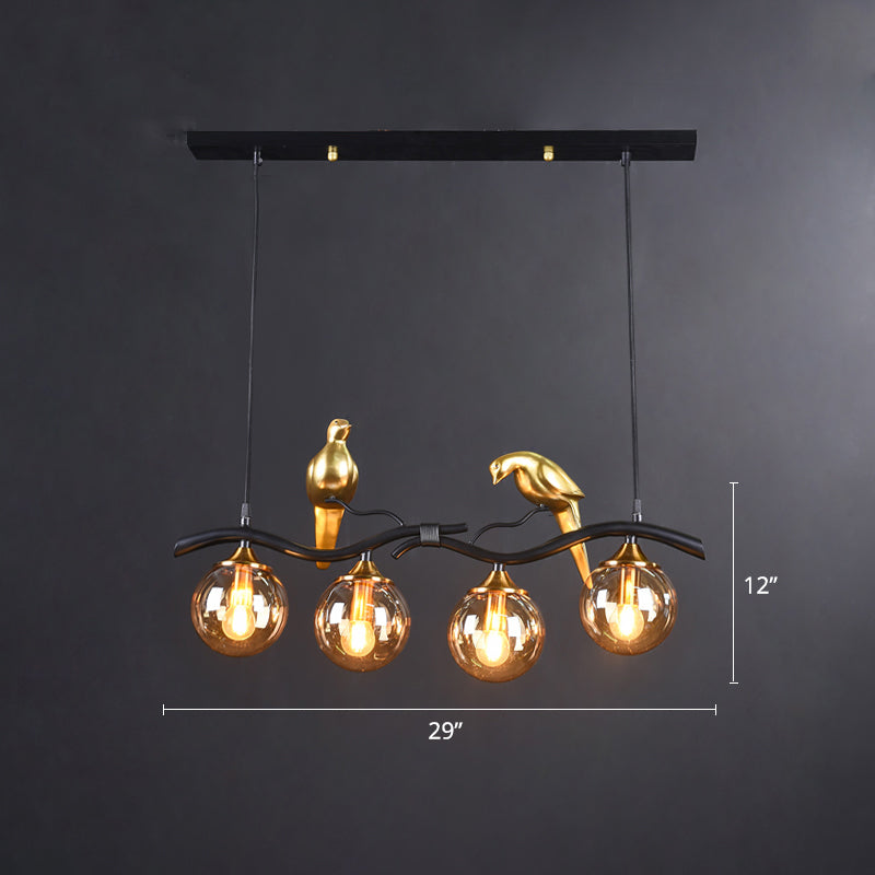 Sleek Postmodern Glass Pendant Light With Twig And Bird Deco - 4-Bulb Ceiling Hanging Fixture