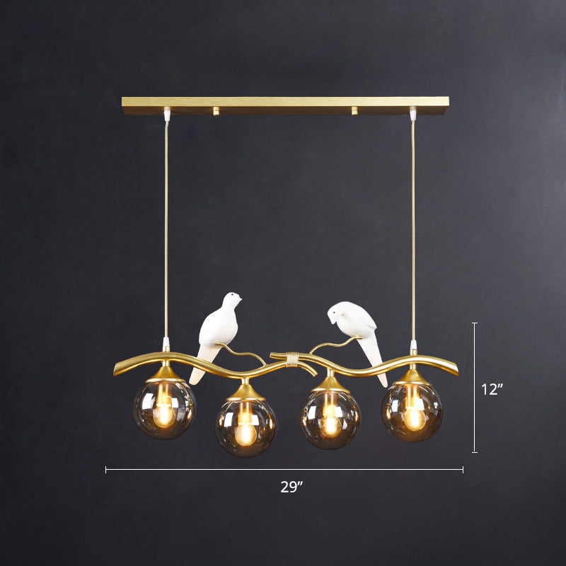 Sleek Postmodern Glass Pendant Light With Twig And Bird Deco - 4-Bulb Ceiling Hanging Fixture