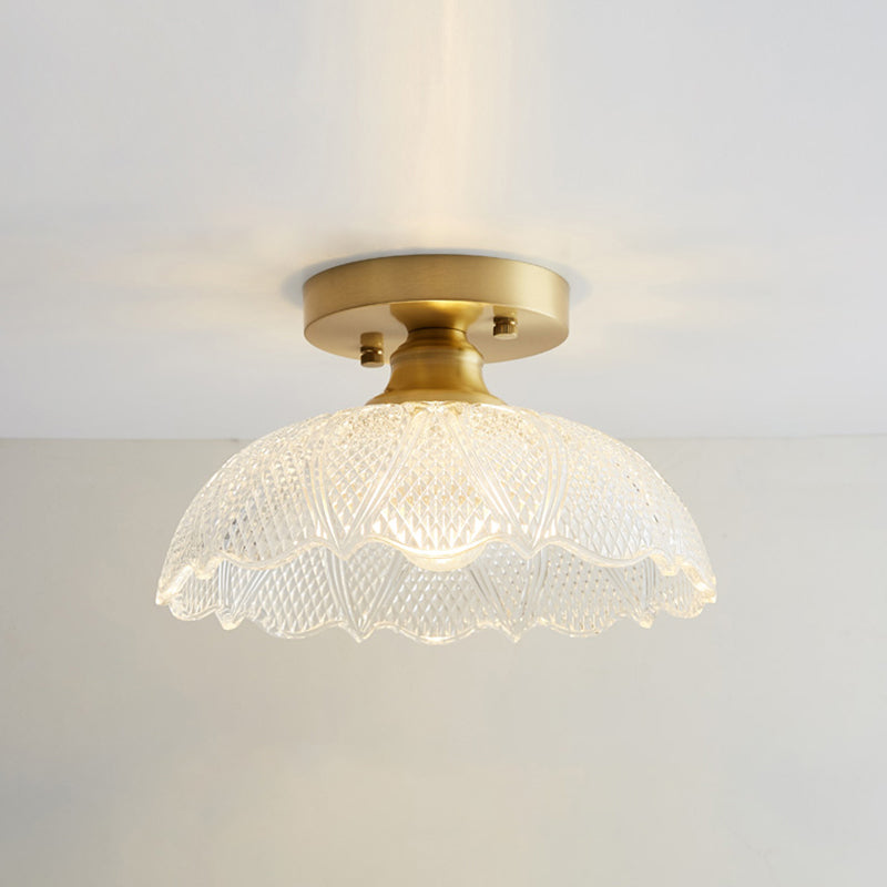 Nautical Brass Glass Flush Ceiling Light With 1 Bulb - Small Size For Corridors / Umbrella