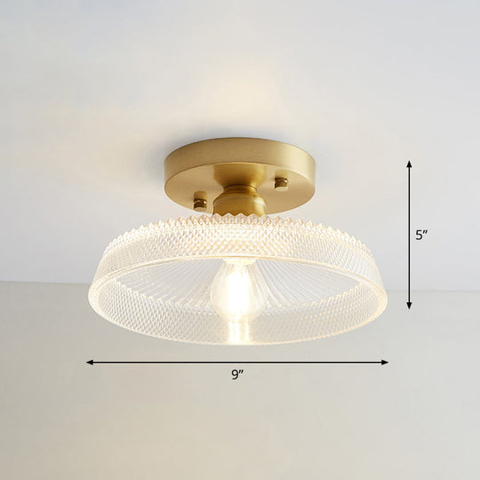 Nautical Brass Glass Flush Ceiling Light With 1 Bulb - Small Size For Corridors