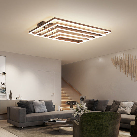 Minimalist Metal Led Flush Mount Ceiling Light With Multi-Tiered Rectangle Design For Living Room In