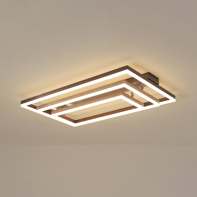 Modern Minimalist Rectangle Ceiling Lamp - Led Flush Mount Lighting In Brown / 3 Tiers White