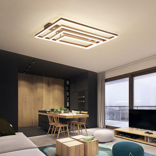 Minimalist Metal Led Flush Mount Ceiling Light With Multi-Tiered Rectangle Design For Living Room In