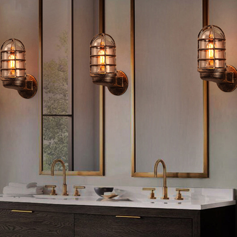 Industrial Half-Capsule Glass Wall Lamp - Bathroom Sconce Lighting Fixture