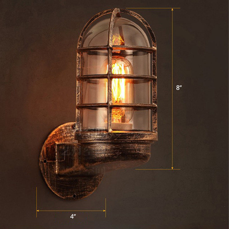 Industrial Half-Capsule Glass Wall Lamp - Bathroom Sconce Lighting Fixture