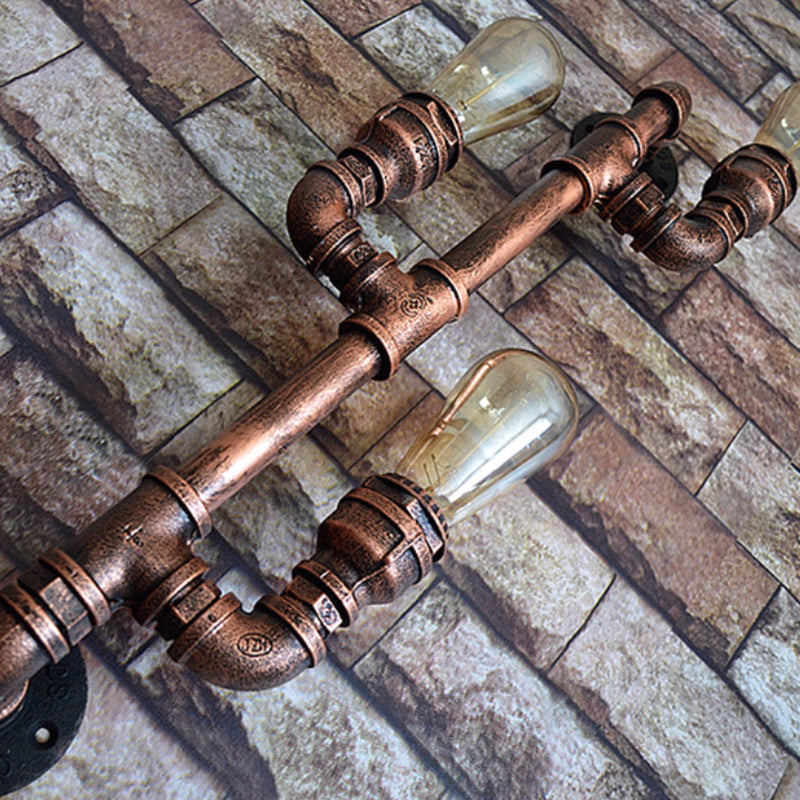 Industrial Bronze Pipe Bracket Wall Sconce With 3 Lights - Perfect For Pubs