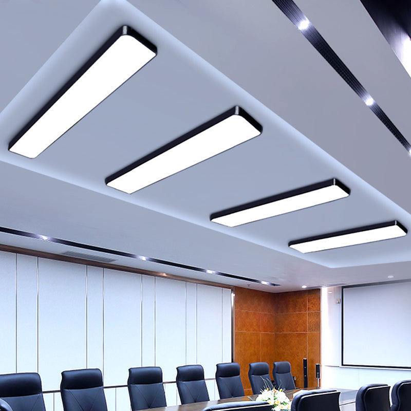 Modern Led Flush Light With Rectangular Acrylic Shade - Office Ceiling Mounted