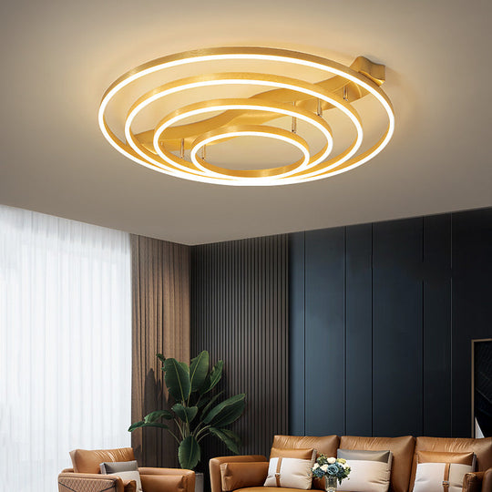 Simplicity LED Brass Multi-Ring Flush Mount Ceiling Light for Living Room