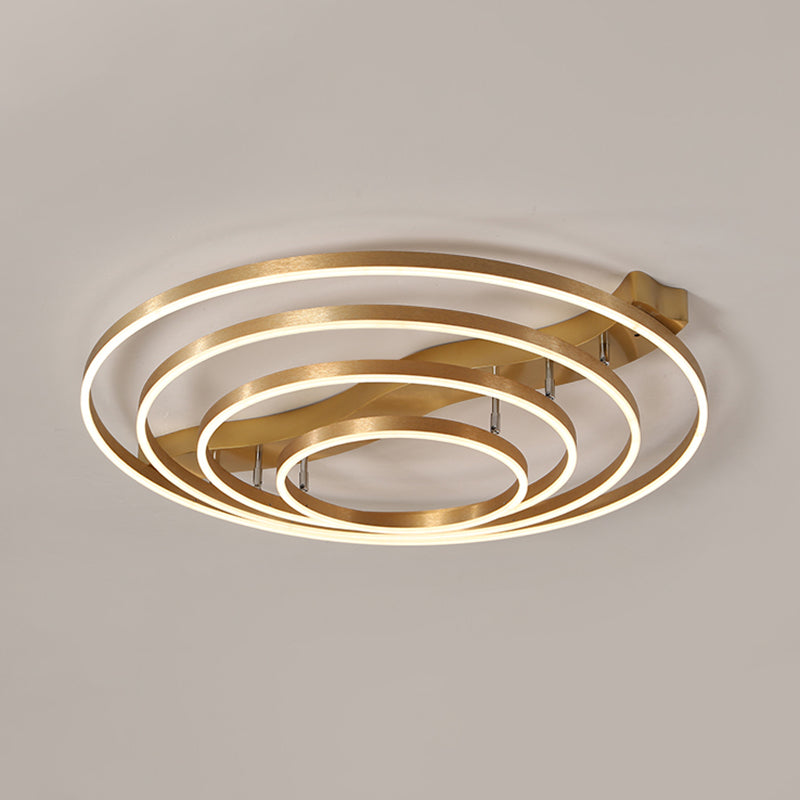 Simplicity LED Brass Multi-Ring Flush Mount Ceiling Light for Living Room